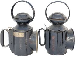 A pair of LNER handlamps: one 2 aspect embossed LNER LOCO and brass plated H.V. TAYLOR GRANTHAM; the