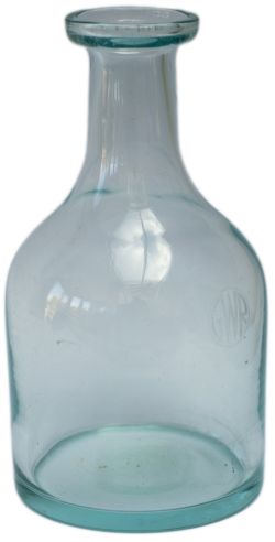 GWR blue glass wine carafe, acid etched GWR roundel on the front. Stands 7in tall and is in very
