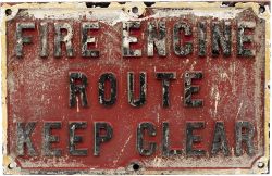 GWR untitled cast iron notice FIRE ENGINE ROUTE KEEP CLEAR in as removed condition from an