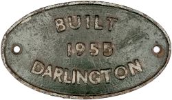 Diesel worksplate oval cast iron BUILT 1955 DARLINGTON ex BR Class 08 0-6-0 DM in the number