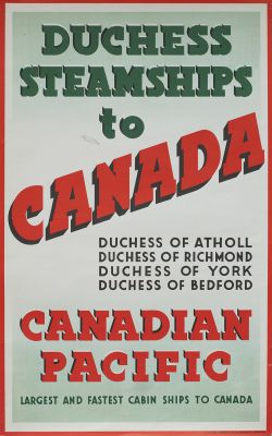 Poster DUCHESS STEAMSHIPS TO CANADA, DUCHESS OF ATHOLL, RICHMOND, YORK AND BEDFORD. Double Royal