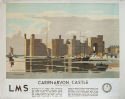 Poster LMS CAERNARVON CASTLE by Norman Wilkinson PRI. Quad Royal 40in x 50in. In good condition with