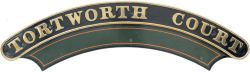 GWR nameplate TORTWORTH COURT ex Churchward Saint 4-6-0 2955 built at Swindon in 1913. Allocated