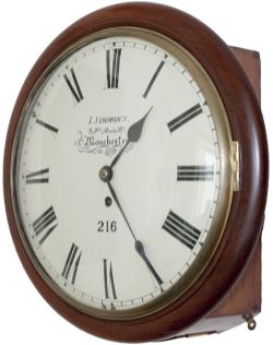 MS&L 12in convex dial mahogany cased chain driven fusee railway clock. The mahogany case with a