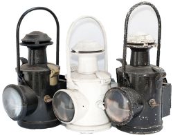 LNER/BR(E) locomotive headlamps x3, all complete with reservoirs, burners, reflectors and red flip