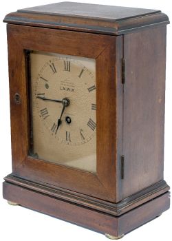 LNWR mahogany cased rectangular dial mantel railway clock. The rectangular case measures 9.5in