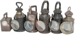 Overseas railway handlamps x6 to include: SJ (Swedish Railway), SNCF, sliding knob type painted NLG,