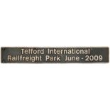 Nameplate TELFORD INTERNATIONAL RAILFREIGHT PARK JONE - 2009 ex BR Class 57 diesel 57008. Built at