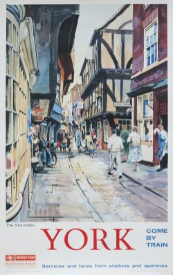 Poster BR YORK THE SHAMBLES by A. Carr Linford. Double Royal 25in x 40in dated 1962. In excellent