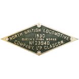 Worksplate NORTH BRITISH LOCOMOTIVE COMPANY LTD GLASGOW QUEENS PARK WORKS No23940 1930 ex GWR 0-6-