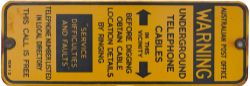 Advertising enamel sign AUSTRALIAN POST OFFICE WARNING UNDERGROUND TELEPHONE CABLES etc. Measures