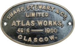 Worksplate SHARP STEWART & CO LTD ATLAS WORKS GLASGOW 4616-1900 ex Barry Railway Hosgood B1 0-6-2T