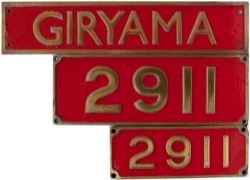 Nameplate GIRYAMA together with 2911 cast brass cabside numberplate and 2911 cast brass front