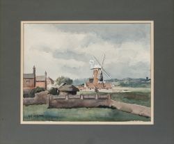 Original watercolour painting, the design for R E Jordan's Railway Carriage Print of Cley Mill