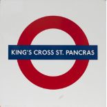 London Transport enamel roundel sign KINGS CROSS ST PANCRAS. Measures 25in x 25in and is in very