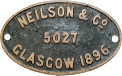 Worksplate NEILSON & CO GLASGOW 5027 1896 ex GNR J52 0-6-0ST No1056 LNER 4056/8793 BR 68793. Sheds