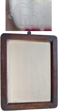 Great Eastern Railway oak framed bevel edged mirror with GER clearly etched into the centre and