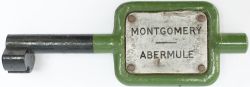 GWR Tyers No9 single line steel key token MONTGOMERY - ABERMULE, configuration C, has been