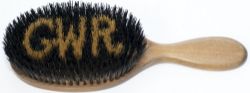 GWR mahogany dressing table clothes brush, GWR picked out in white bristles and stamped Pure