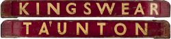 GWR/BR-W wooden carriage board KINGSWEAR - TAUNTON painted straw on maroon and measuring 32in