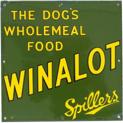 Advertising enamel sign THE DOG'S WHOLEMEAL FOOD WINALOT SPILLERS. In very good condition with two