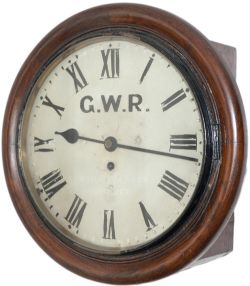 Cardiff Railway 12in oak cased chain driven fusee railway clock. The oak case with eight piece