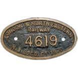 Worksplate LNER 9x5 LONDON & NORTH EASTERN RAILWAY N.B. LOCO CO 1920 4619 ex LNER J37 0-6-0 LNER