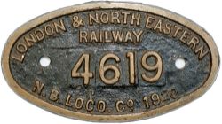 Worksplate LNER 9x5 LONDON & NORTH EASTERN RAILWAY N.B. LOCO CO 1920 4619 ex LNER J37 0-6-0 LNER