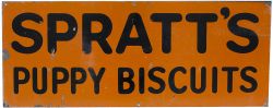 Enamel advertising sign SPRATT'S PUPPY BISCUITS. Measures 30in x 12in and is in good condition