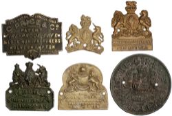 Brass safe makers plates x6: WHIFFIELDS PATENT; JOHN & JOS TAUNTON BIRMINGHAM; HIPKINS DUDLEY;