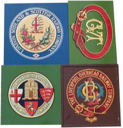 A selection of coach transfer Coat Of Arms all mounted on wood. To include; Glyn Valley Tramway,