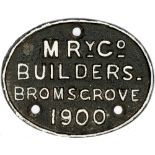 Midland Railway coach or wagon builders cast iron oval plate MRYCO BUILDERS 1900. Face restored,