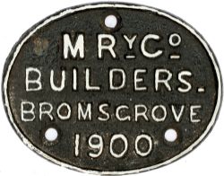 Midland Railway coach or wagon builders cast iron oval plate MRYCO BUILDERS 1900. Face restored,