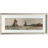 Original watercolour of a Seascape with Pier by Frank H Mason. Similar landscape format to Mason's