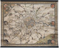 Poster THE COUNTRY BUS SERVICES MAP by MacDonald Giff 1928. Covers London and the surrounding