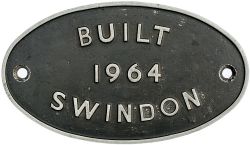 Diesel worksplate BUILT 1964 SWINDON ex Class 14 0-6-0 No D9506. First allocated to 85A Worcester