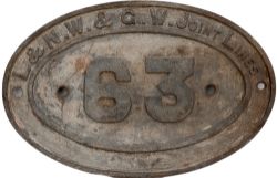 London North Western and Great Western Joint Railways Cast iron bridgeplate 63. Face Cleaned and