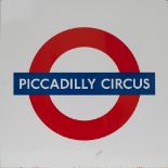 London Transport enamel roundel sign PICCADILLY CIRCUS. Measures 25in x 25in and is in very good