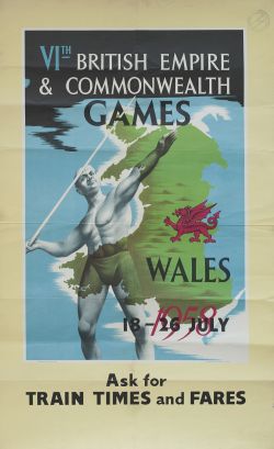 Poster BR VIth BRITISH EMPIRE COMMONWEALTH GAMES WALES 1958. Double Royal 25in x 40in. Printed by