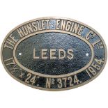 Worksplate THE HUNSLET ENGINE CO LTD LEEDS No3724 1954 ex GWR/BR-W 0-6-0PT 9494. The building of