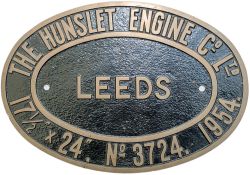 Worksplate THE HUNSLET ENGINE CO LTD LEEDS No3724 1954 ex GWR/BR-W 0-6-0PT 9494. The building of