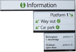 London Midland enamel signs x3 to include: TRAINS TO BIRMINGHAM & STOURBRIDGE PLATFORM 1 TRAINS TO