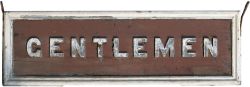 GWR double sided platform hanging sign GENTLEMEN, wood with cast iron letters. Measures 48in x