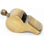 South Yorkshire Joint Lines Committee brass guards whistle, stamped on the side S.Y.J.L.C 14 and