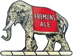 Advertising sign FREMLINS ALES, lithographed aluminium in the shape of an elephant. Measures 9in x