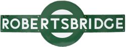 Southern Railway enamel target sign ROBERTSBRIDGE from the former SECR station between Tunbridge