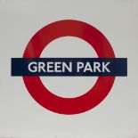 London Transport enamel roundel sign GREEN PARK. Measures 25in x 25in and is in very good