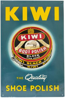 Advertising semi pictorial lithographed tinplate sign KIWI THE QUALITY SHOE POLISH. In excellent