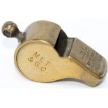 Metropolitan and Great Central Joint Railway brass guards whistle, stamped on the side MET & GC 11