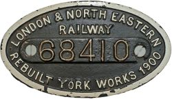 Worksplate LNER 9x5 LONDON & NORTH EASTERN RAILWAY REBUILT YORK WORKS 1900 68410 ex J77 0-6-0T NER